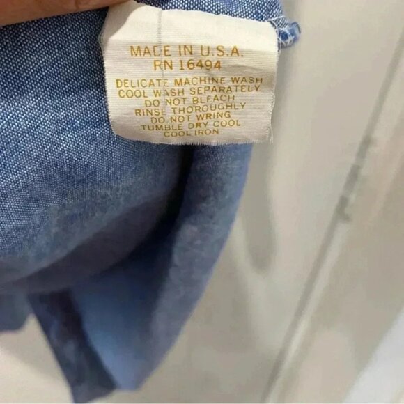 Vintage Ralph Lauren women's ruffled chambray dress mock neck long sleeves S - Picture 8 of 9